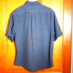 ROUNDTREE & YORKE L BLACK & WHITE CHECKERBOARD SHORT SLEEVE BUTTON DOWN